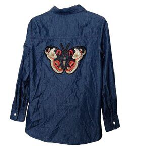 Cheryl Crow Be Myself Medium Shirt Long Sleeve Blue Chambray Butterfly Snap READ